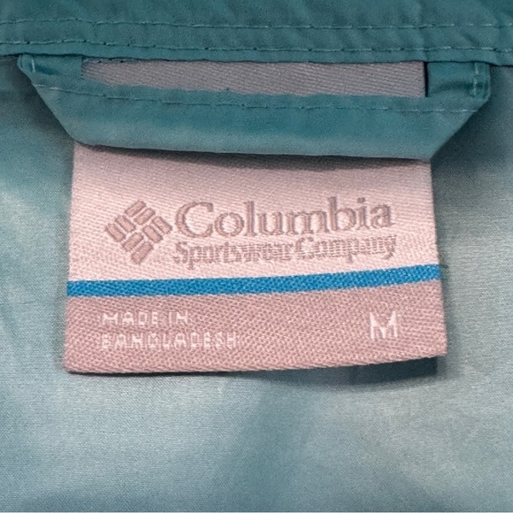 Columbia Aqua Blue Gray Windbreaker Jacket Hooded Zip Medium - Picture 6 of 8
